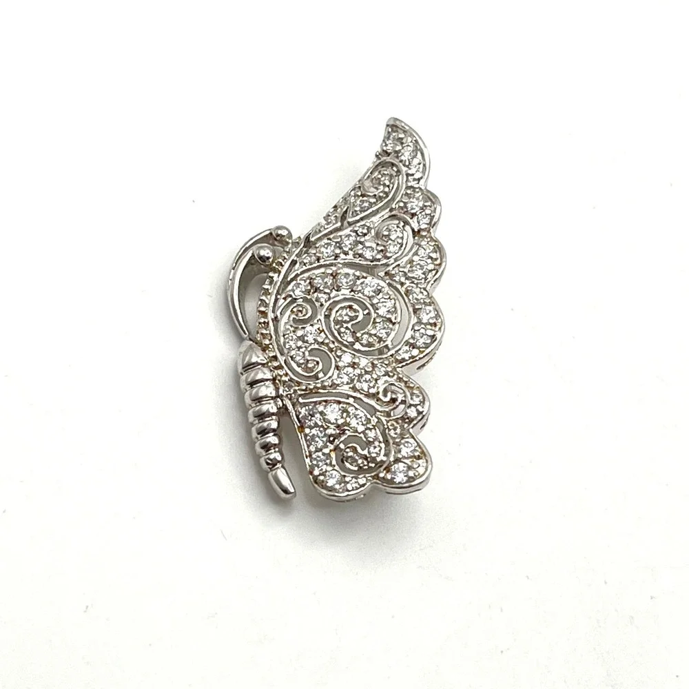 925 Sterling Silver Cubic Zirconia Butterfly Wing Brooch Pin Filigree Scroll